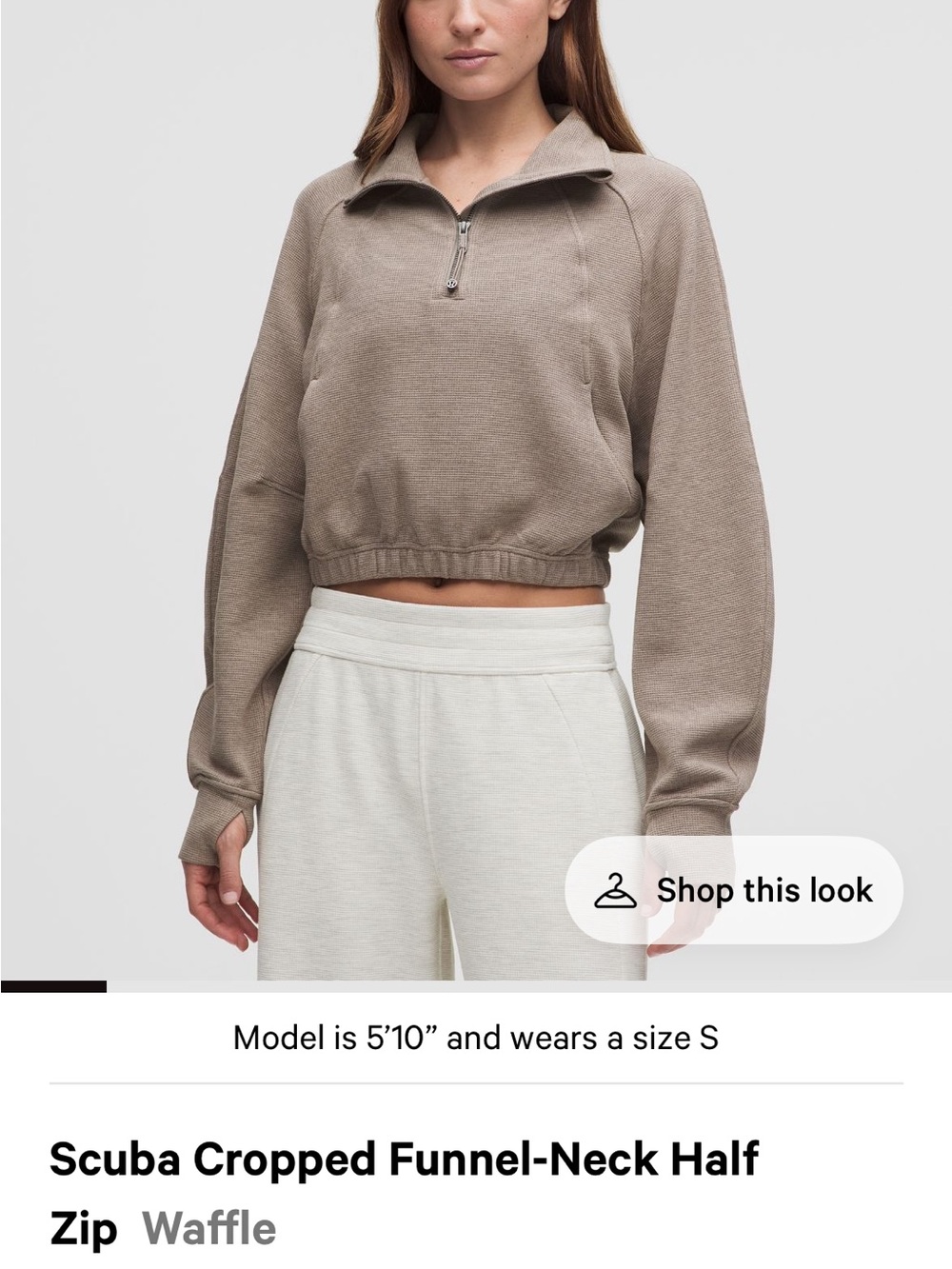 Lululemon Scuba Cropped Funnel-Neck Half-Zip Sweater - Warm Ash Grey - Waffle